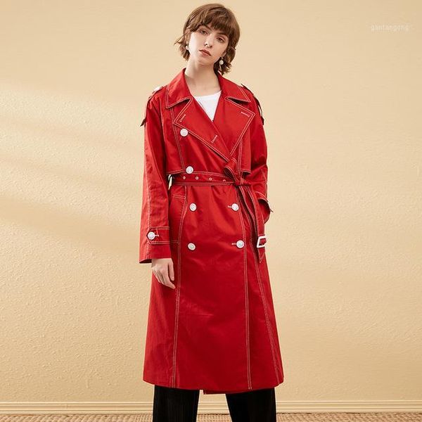 womens long trench coat windbreaker classic double breasted vintage casual overcoat femme autumn winter plus size1, Tan;black